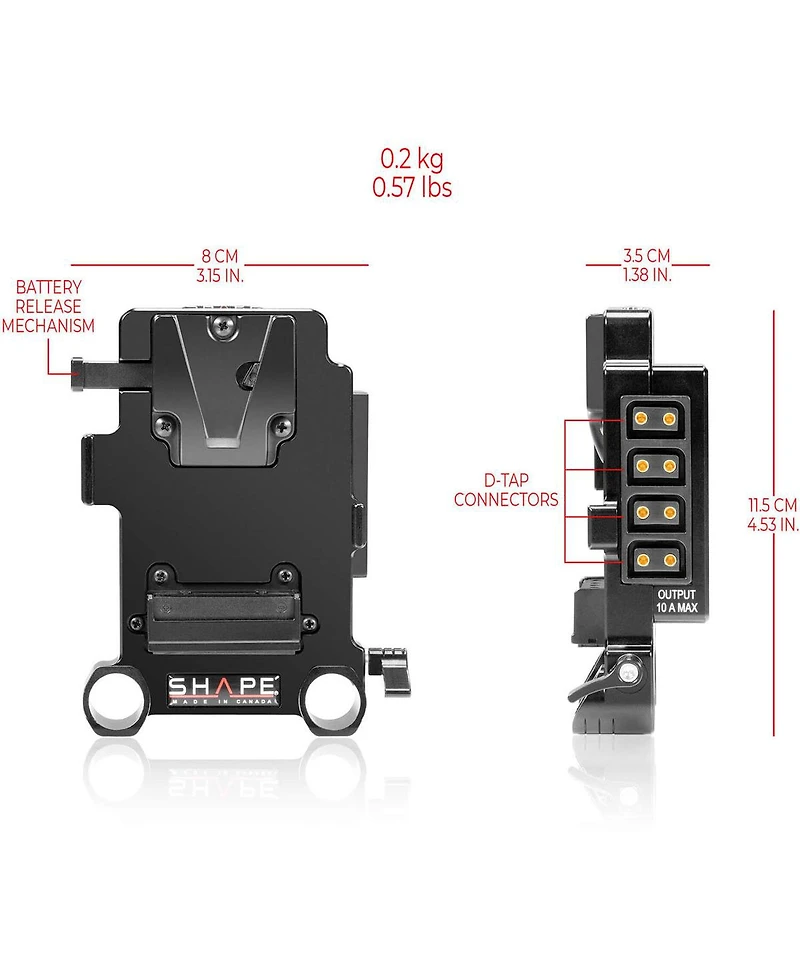 Shape Multi D-Tap V-Mount Battery Plate with 15mm Lws Rod Mount