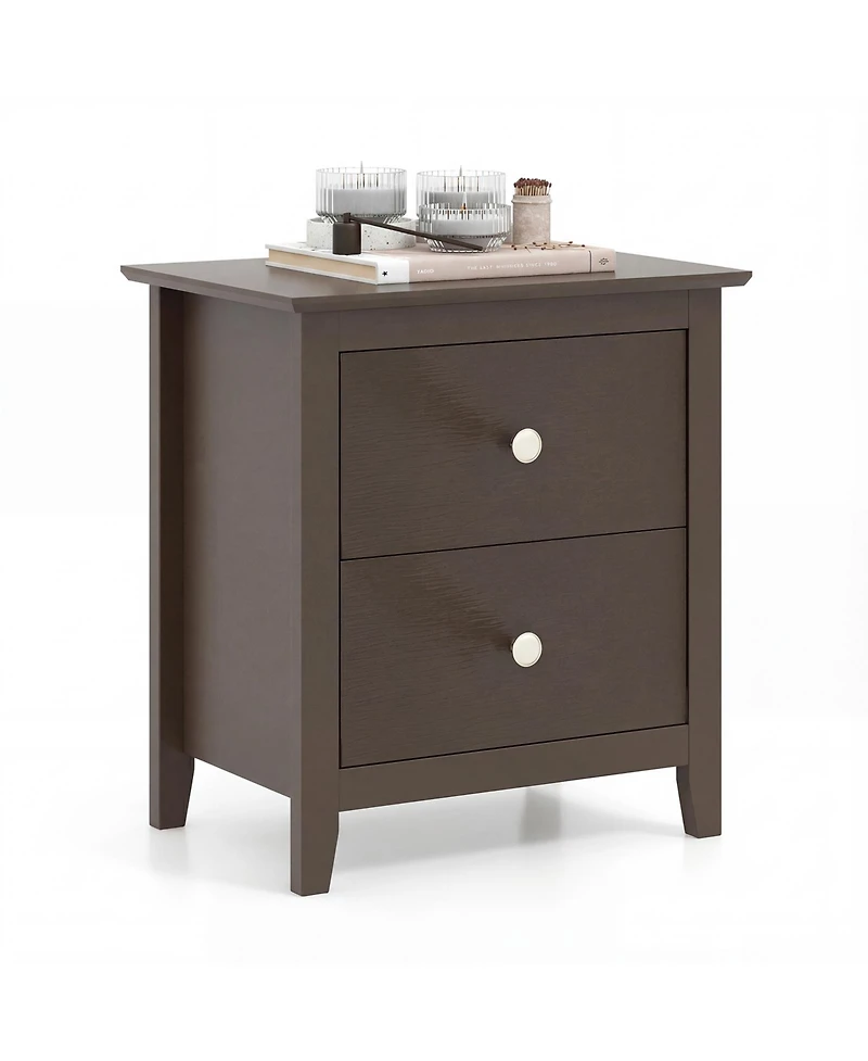 Gymax Modern Nightstand with Storage 2 Drawers and Support Legs for Bedroom