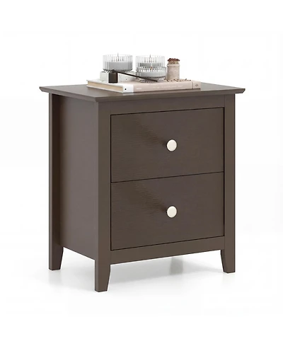 Gymax Modern Nightstand with Storage 2 Drawers and Support Legs for Bedroom