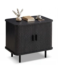 Gymax End Table Modern Mid Century Nightstand with Sliding Tambour Doors and Storage Shelf