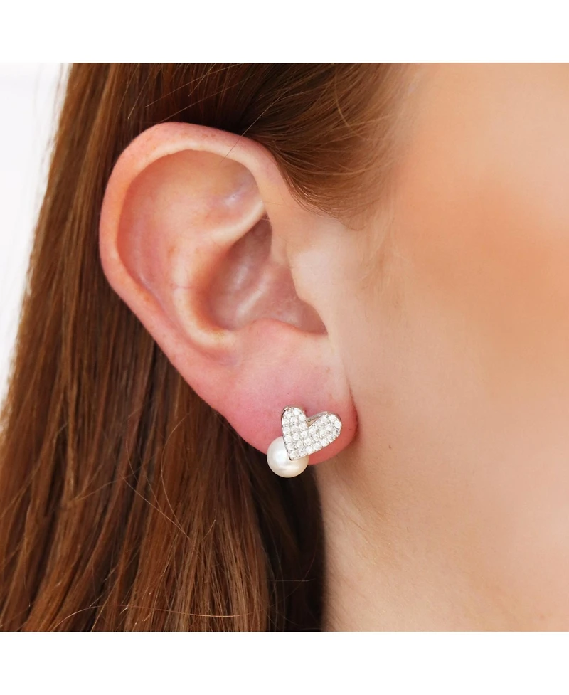 The Lovery Pearl Heart Cz Stud Earrings Sterling Silver