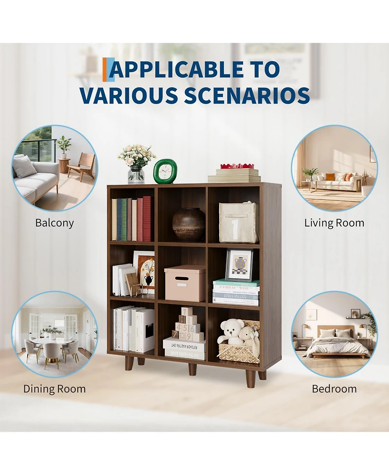 Gaomon 9-cube 3-tier open bookcase, perfect for stylish storage and display in living rooms, bedrooms, or offices. Space-saving and modern design
