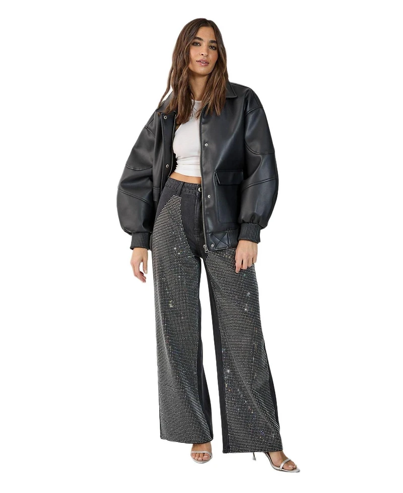 Nasty Gal Women's Diamante Denim Chap Jeans