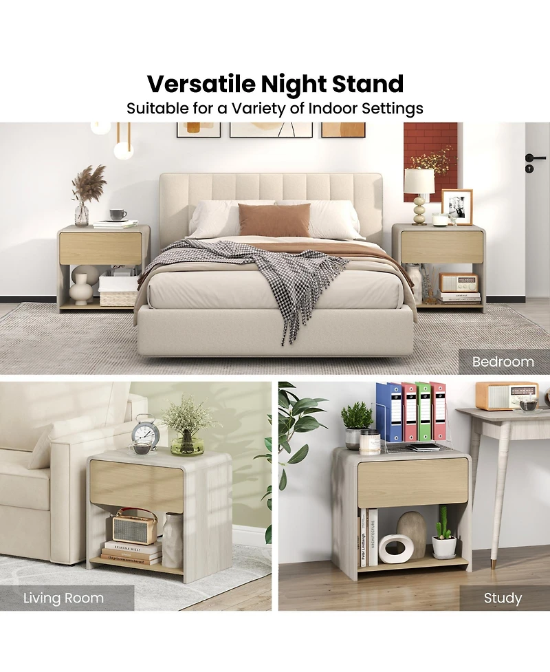 Gymax Modern Style Nightstand 2-Tier Sofa Side Bedside Table with Drawer and Open Shelf