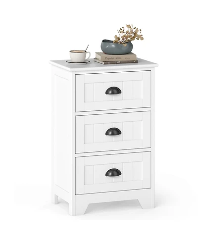 Gymax End Table Nightstand Bedroom Storage with 3 Drawers and Wood Slide