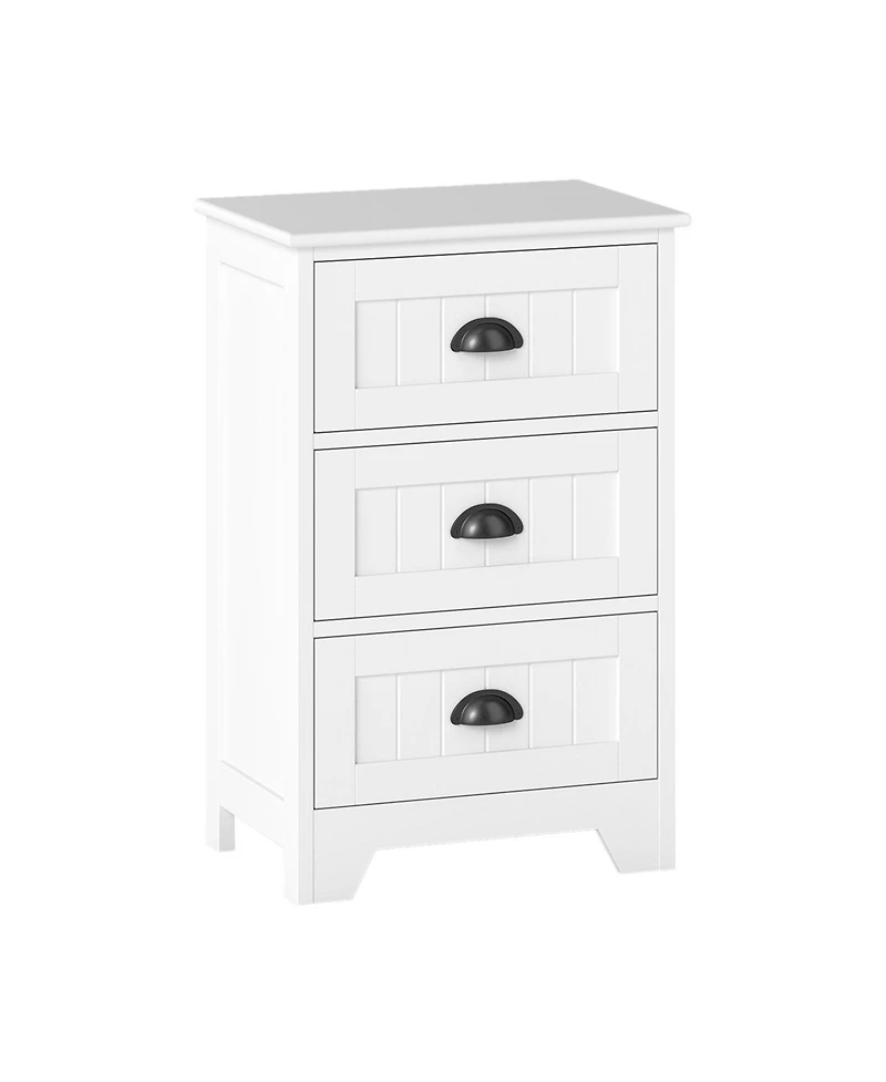 Gymax End Table Nightstand Bedroom Storage with 3 Drawers and Wood Slide