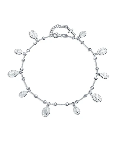 Bling Jewelry Religious Virgin Mary Medallion Dangle Charms Anklet Ankle Bracelet .925 Sterling Silver 10 Inch