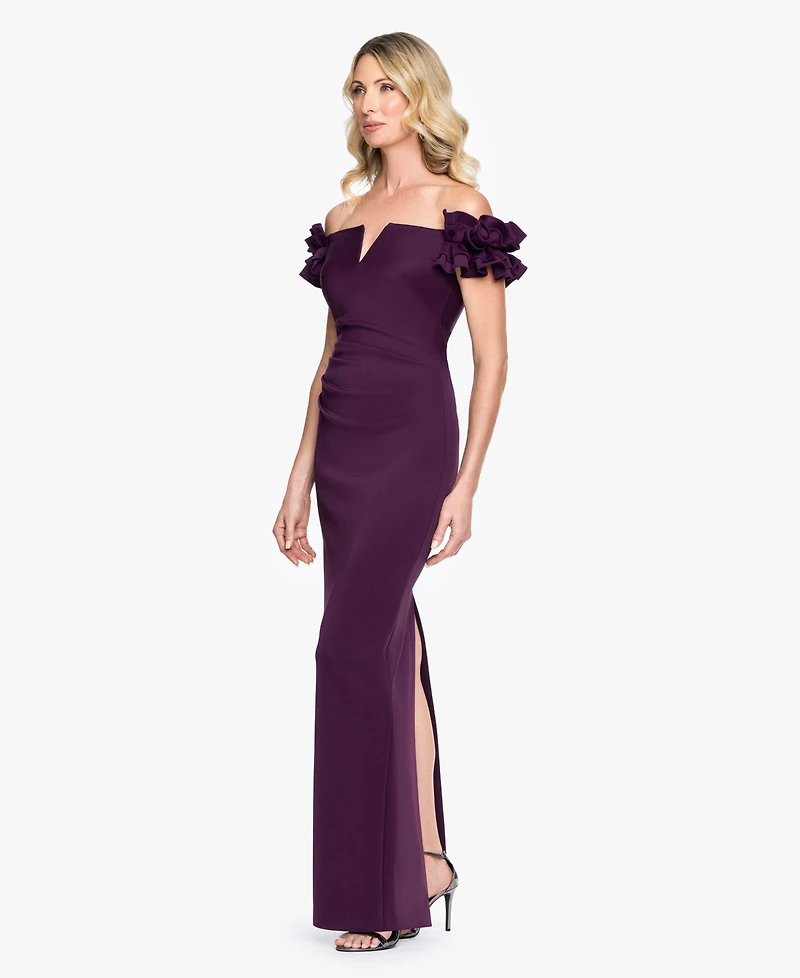 Xscape Women's Off-The-Shoulder Ruffle Sleeve Ball Gown