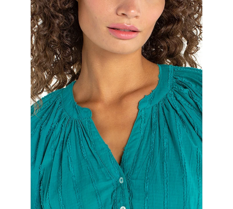 Liverpool Los Angeles Women's Short-Sleeve Lace Trim Top