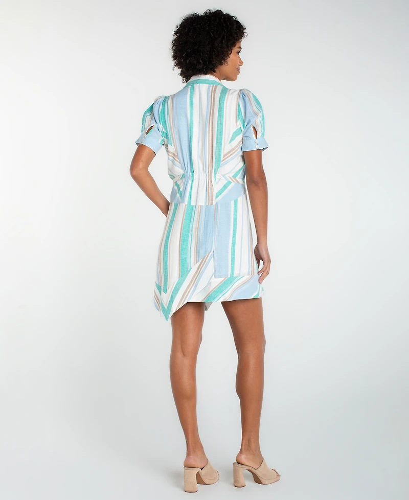 Liverpool Los Angeles Women's Short-Sleeve Asymmetrical Hem Woven Shirt Dress