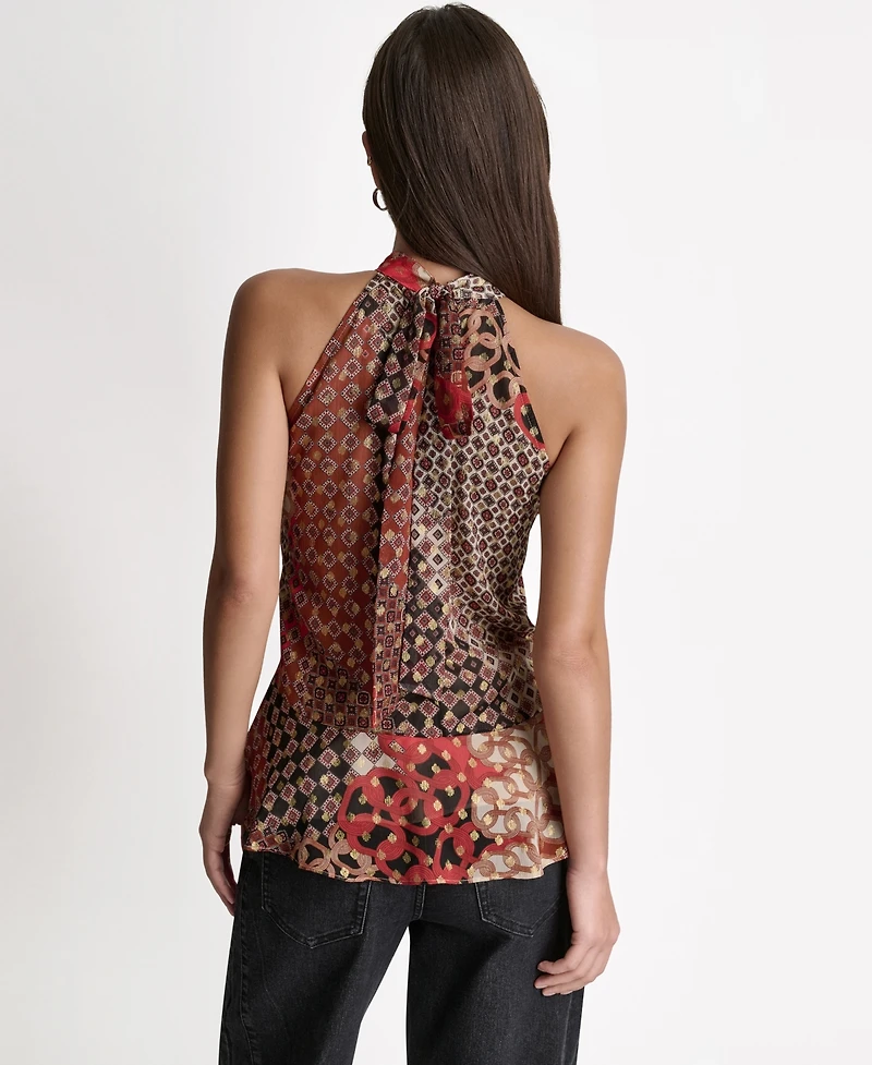 Bcbg Women's Printed Ruffle Halter Neck Top