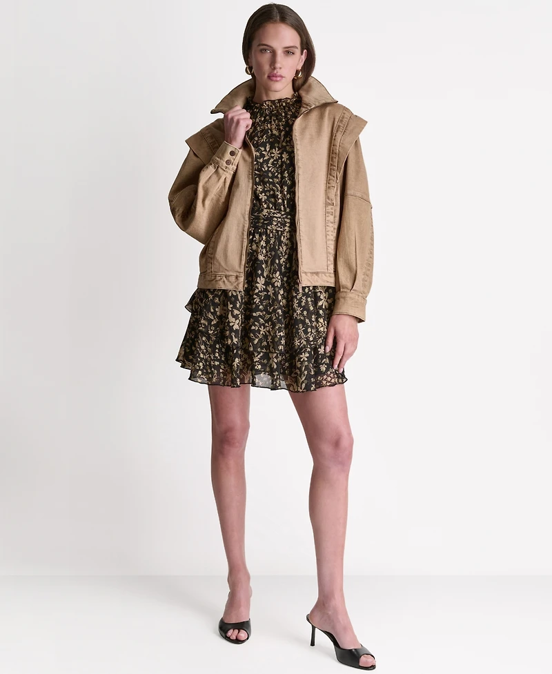 Bcbg Women's Acid Wash Collared Oversize Jacket