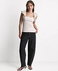 Bcbg Women's Square Neck Ruffle Cap-Sleeve Top