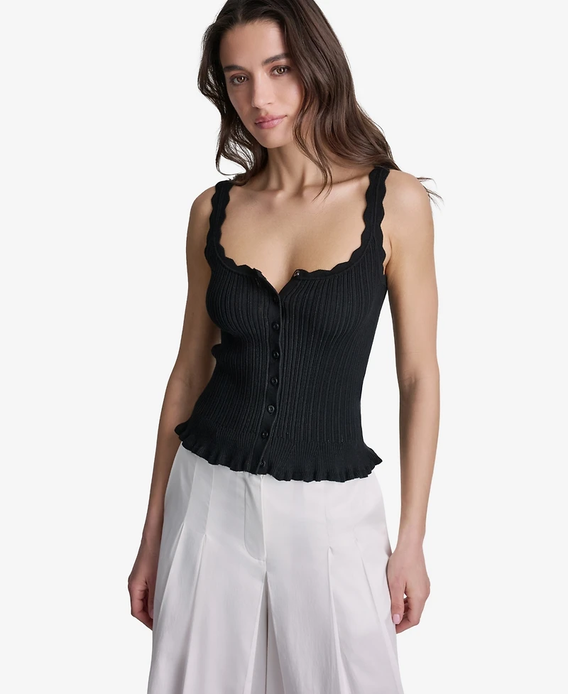 Bcbg Women's Ribbed Button-Front Scoop Neck Tank Top