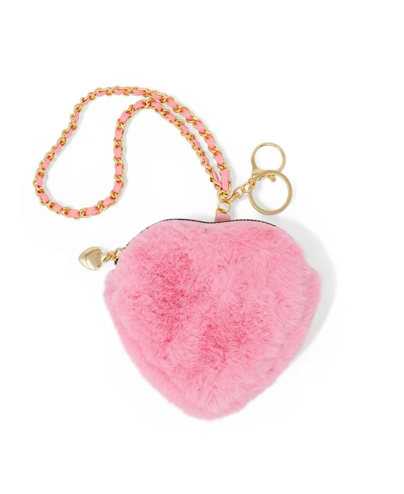 Zomi Gems Girls Fuzzy Heart Wristlet Coin Purse
