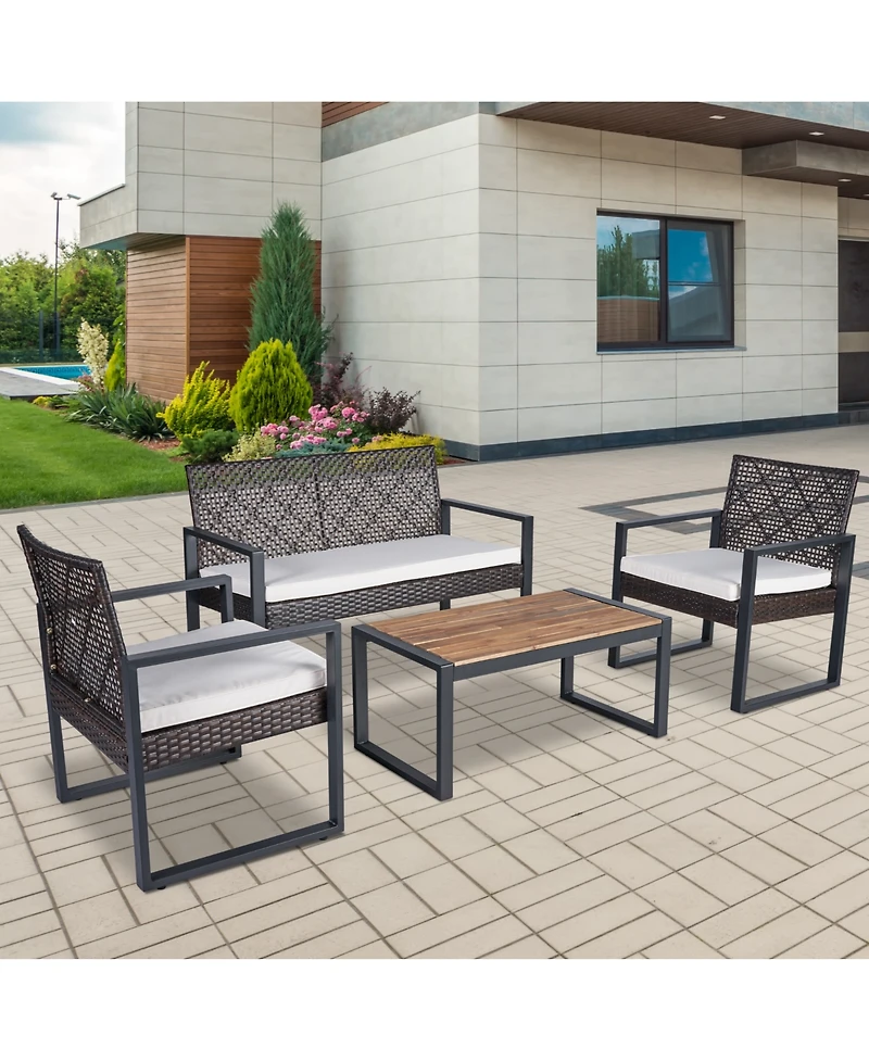 Clihome 4-Piece Outdoor Patio Furniture Set with Acacia Wood Table