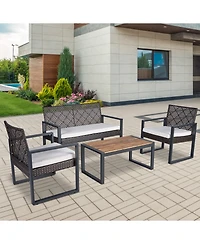 Clihome 4-Piece Outdoor Patio Furniture Set with Acacia Wood Table