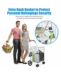Folding Shopping Cart Jumbo Basket Grocery Laundry Travel w/ Swivel Wheels
