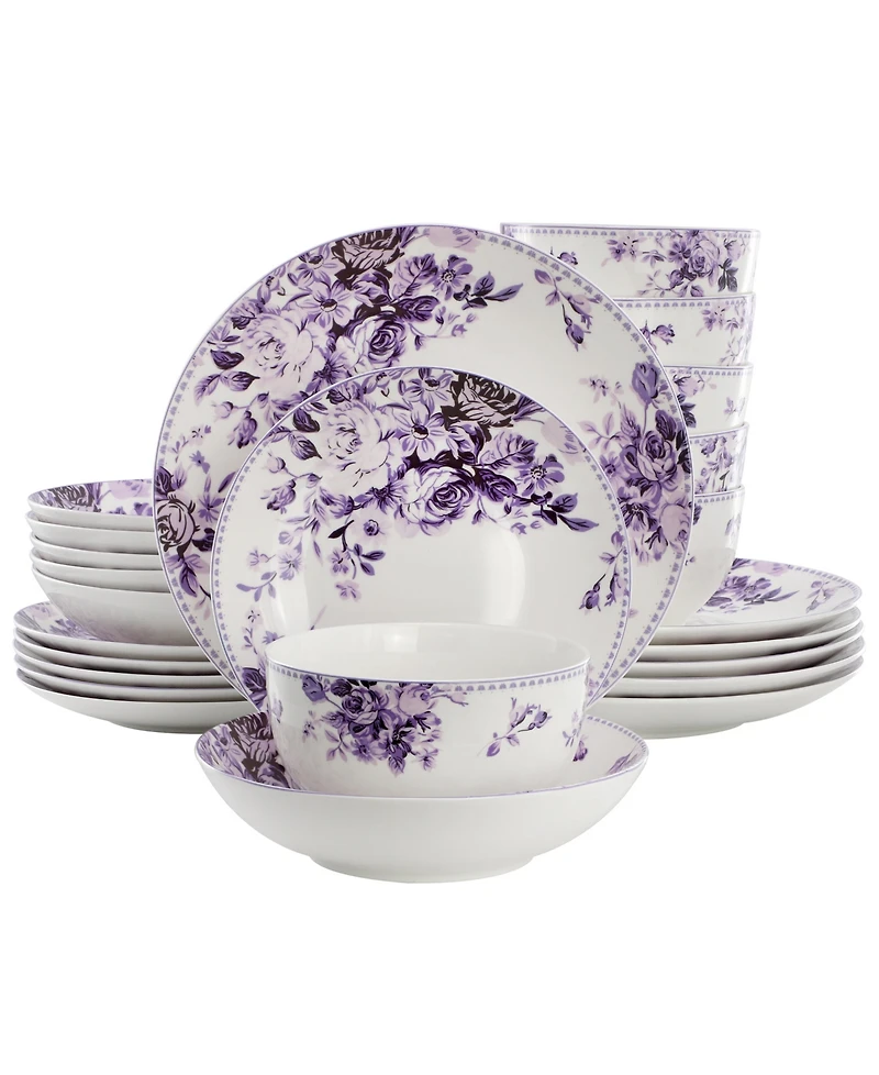 Elama Purple Rose 24-Piece Dinnerware Set, Service For 6