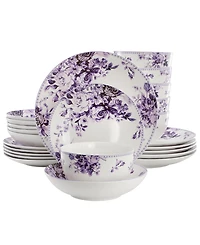 Elama Purple Rose 24-Piece Dinnerware Set, Service For 6