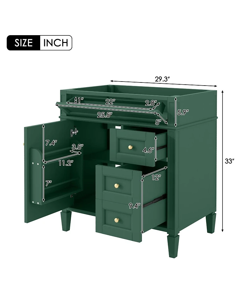 Sillysis 29.3 Inch Modern Bathroom Vanity Cabinet, Solid Wood Mdf, Tip-Out Drawer, Adjustable Shelf, Roman Legs for Small