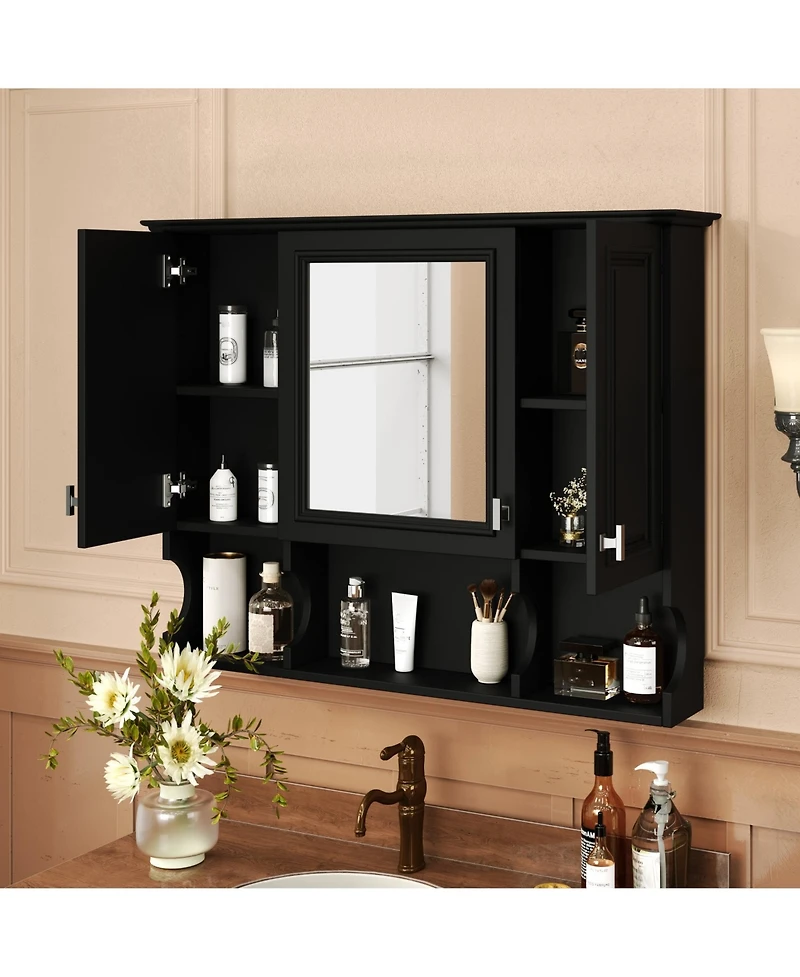 Phying Wall Mounted Bathroom Mirror Medicine Cabinet Modern with Open Shelves Home Organizer