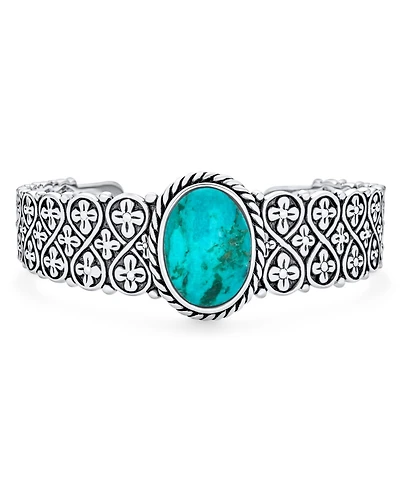 Bling Jewelry Oval Cabochon Turquoise Stone Statement Cuff Cross and Infinity Design Bracelet