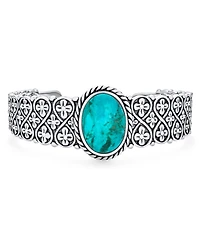 Bling Jewelry Oval Cabochon Turquoise Stone Statement Cuff Cross and Infinity Design Bracelet