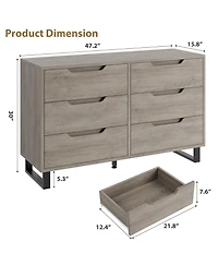 homfan 47.2" Wide 6-Drawer Dresser, Freestanding Vertical Wooden Storage Cabinet for Bedroom, Hallway and Entryway