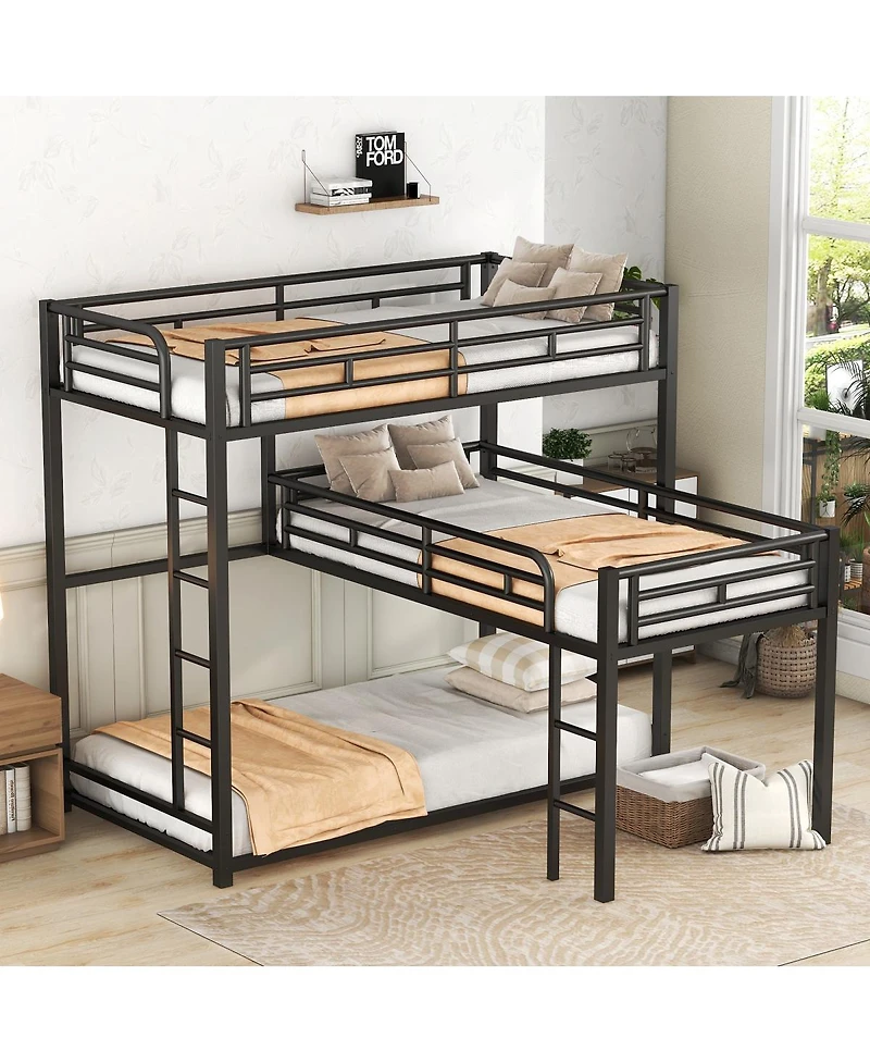 Streamdale Furniture L-shaped Metal Triple Bunk Bed