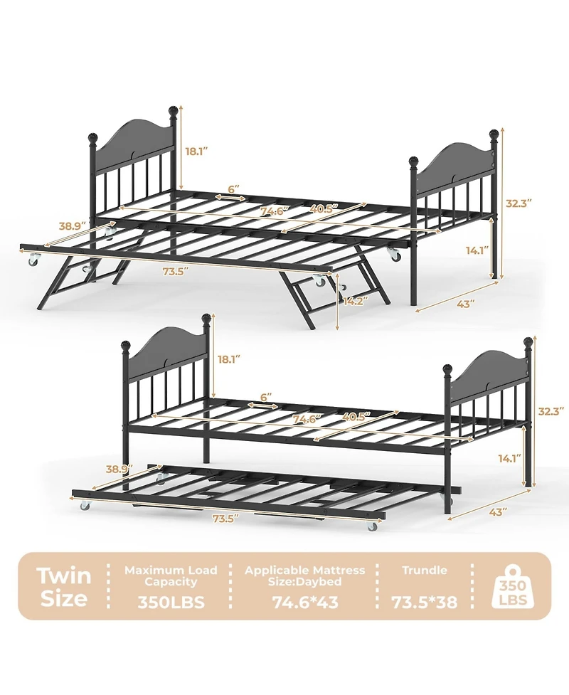 homfan Metal Daybed with Headboard
