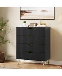 homfan Slim 4-Drawer Bedroom Dresser, Tall Fluted Wave Texture Storage Cabinet, Modern Vertical Organizer, Compact Nightstand Replacement