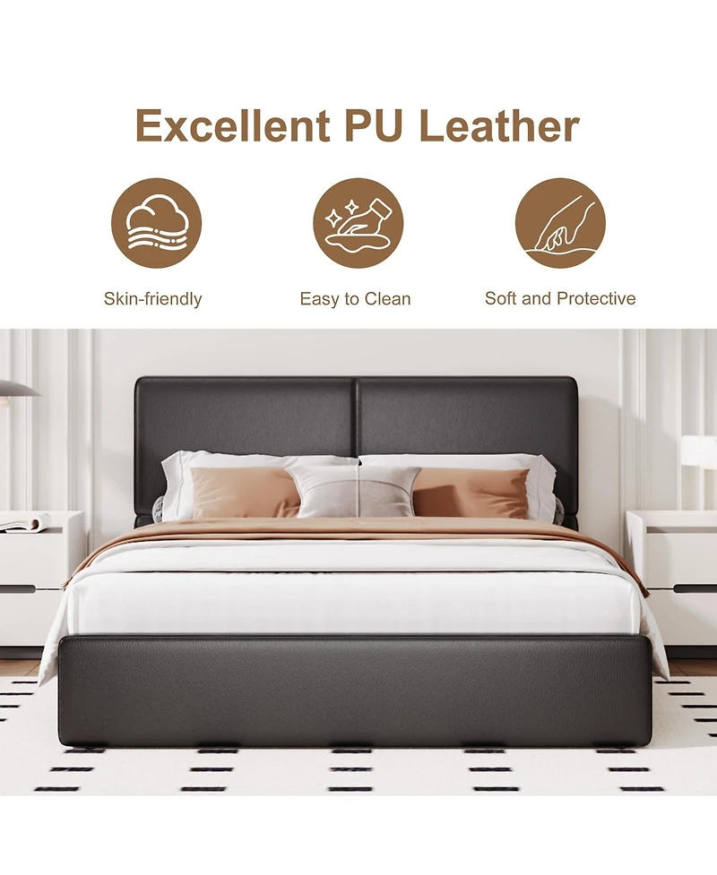 homfan Upholstered Platform Bed Frame with Headboard, Corduroy or Pu Cover, Wooden Slats and Quiet Support, No Box Spring Needed