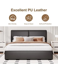 homfan Upholstered Platform Bed Frame with Headboard, Corduroy or Pu Cover, Wooden Slats and Quiet Support, No Box Spring Needed