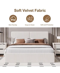 homfan Upholstered Platform Bed Frame with Headboard, Corduroy or Pu Cover, Wooden Slats and Quiet Support, No Box Spring Needed