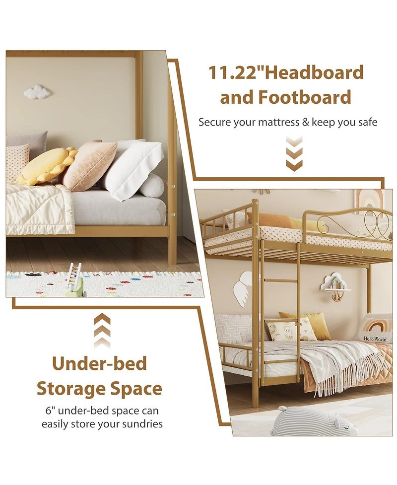 homfan Twin Over Metal Bunk Bed with Guardrails and Side Ladder, Steel Frame Space-Saving for Kids Bedroom or School