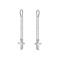 Bling Jewelry Long Chain Dangle Spiritual Religious Cross Threader Earrings
