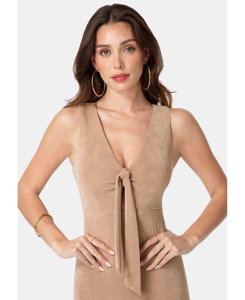 Bebe Women's V-Neck Cutout Tie Maxi Dress