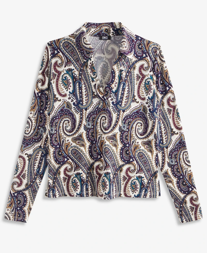I.n.c. International Concepts Petite Paisley Long-Sleeve Johnny Collar Blouse, Macy's Exclusive