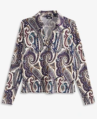 I.n.c. International Concepts Petite Paisley Long-Sleeve Johnny Collar Blouse, Macy's Exclusive