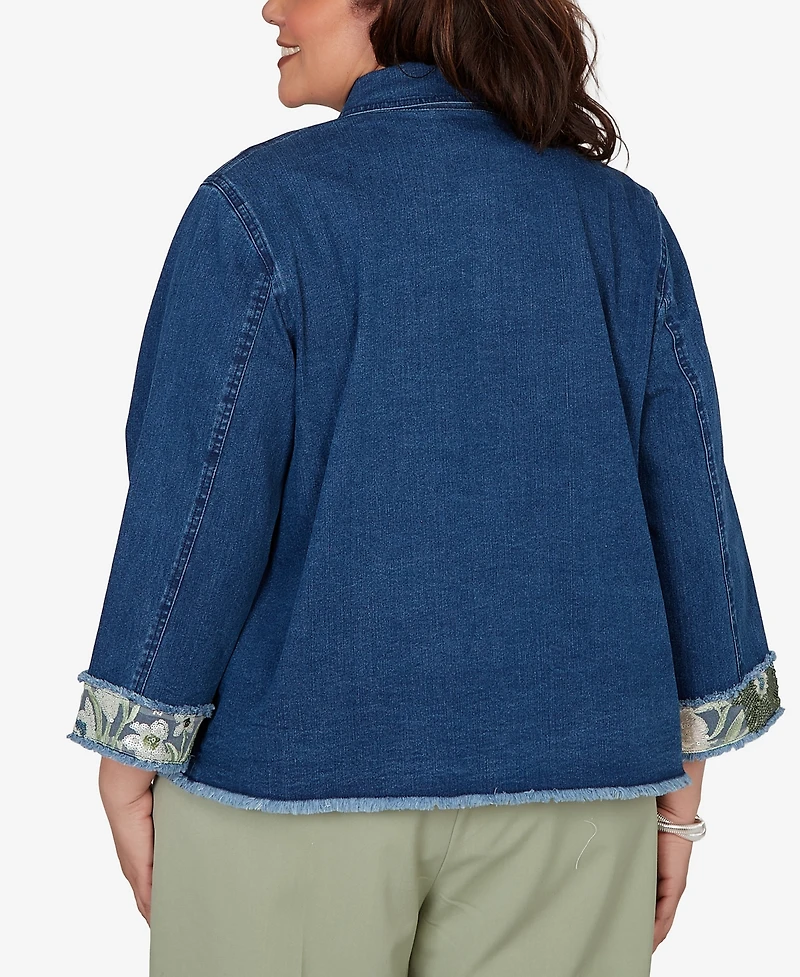 Alfred Dunner Plus Indigo Girls Sequin Embellished Stretch Denim Jacket