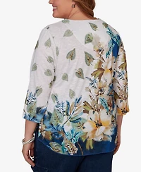 Alfred Dunner Plus Indigo Girls Placed Texture Floral Knit Top