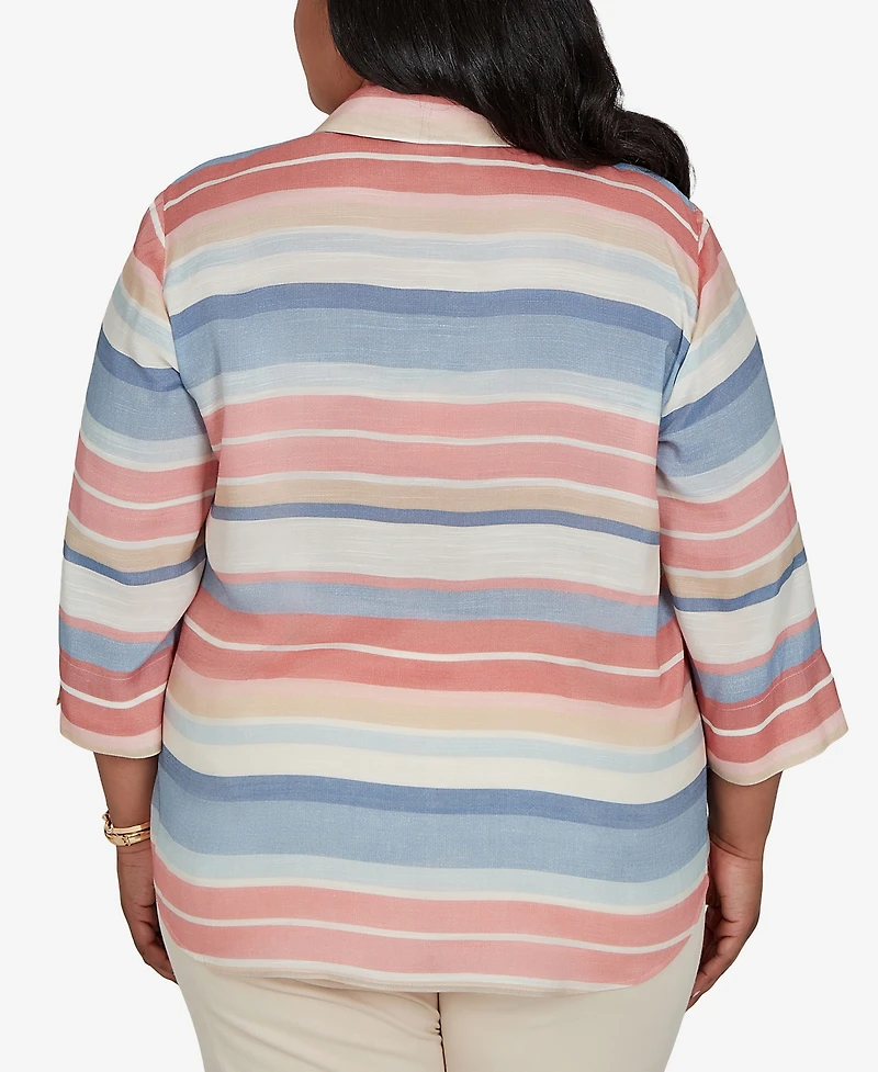 Alfred Dunner Plus Camden Market Colorful Stripes Button Front Top