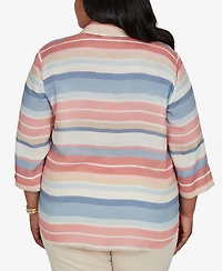 Alfred Dunner Plus Camden Market Colorful Stripes Button Front Top