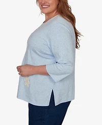 Alfred Dunner Plus Camden Market Floral Stitches Heathered Knit Top