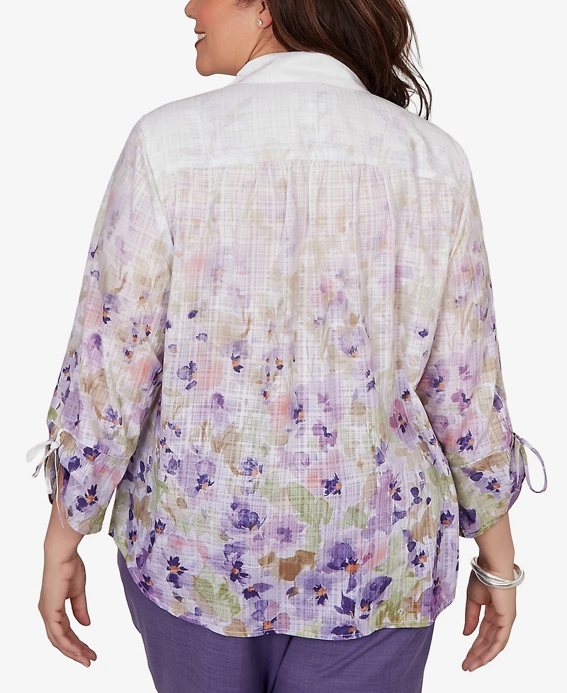 Alfred Dunner Plus Grand Bazaar Floral Ombre Button Down Top