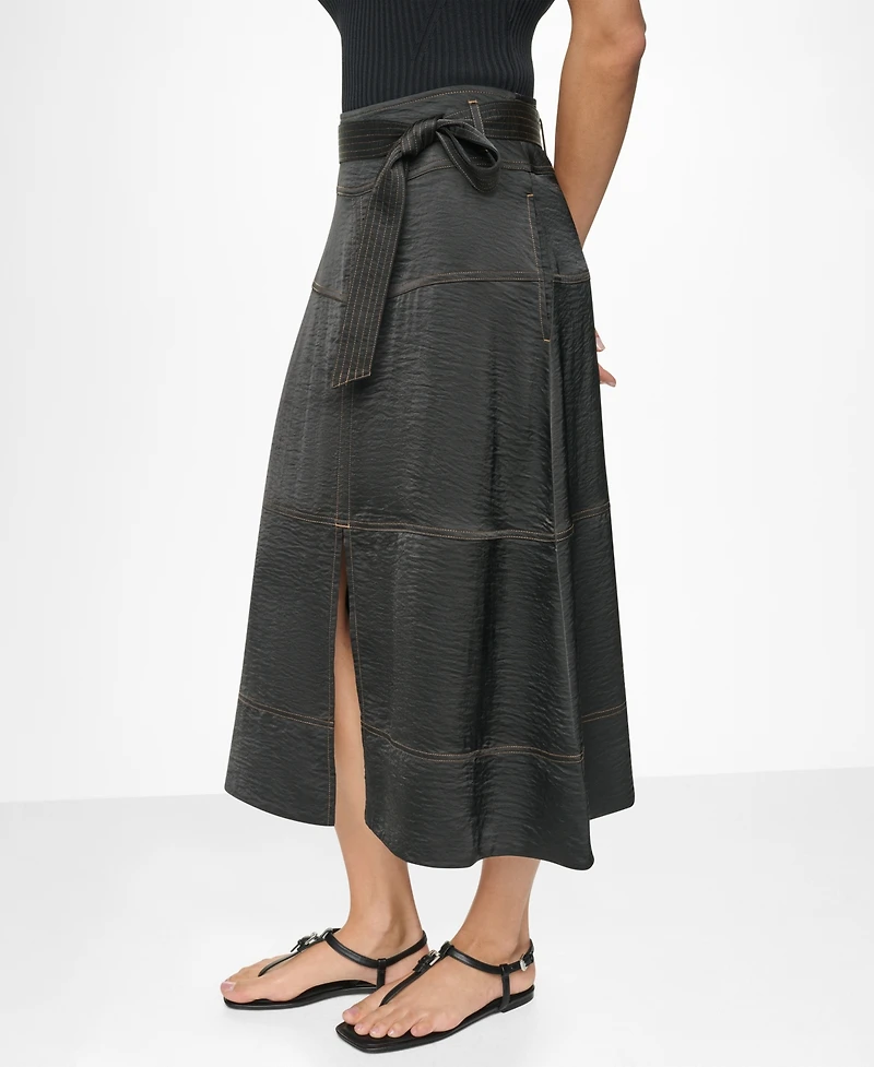 Dkny Women's Tie-Waist Contrast Stitch Skirt