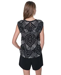 Dkny Women's Printed Crewneck Blouse