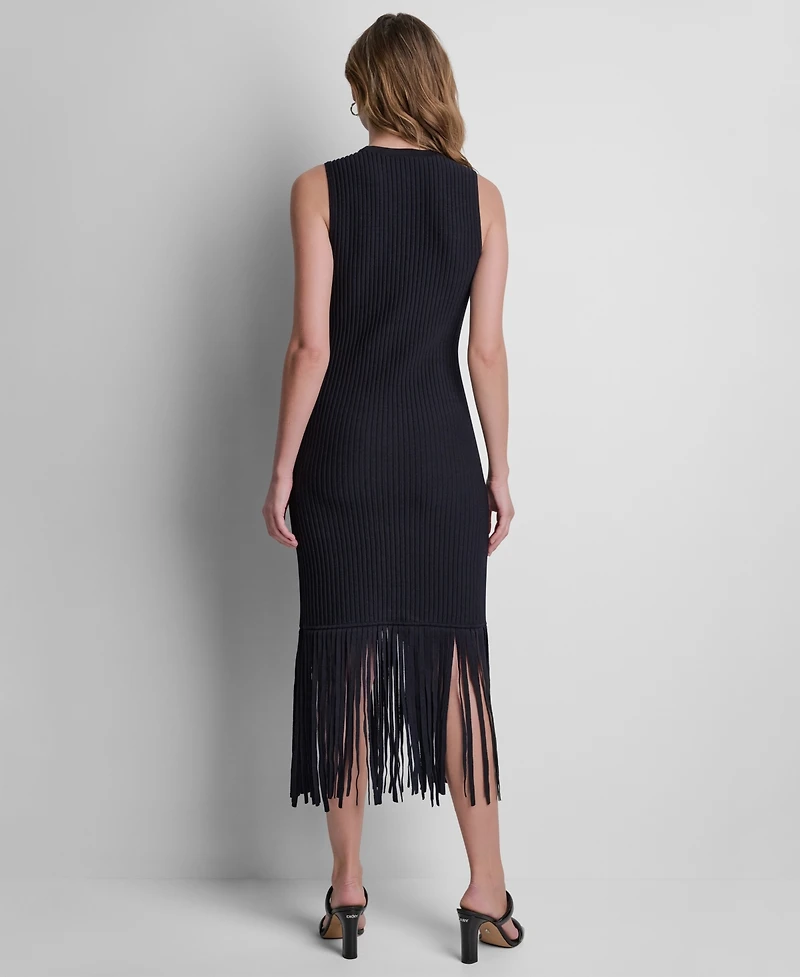 Dkny Women's Sleeveless Fringe Sweater Dress