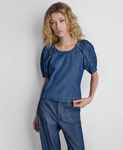 Dkny Women's Scoop Neck Puff-Sleeve Top